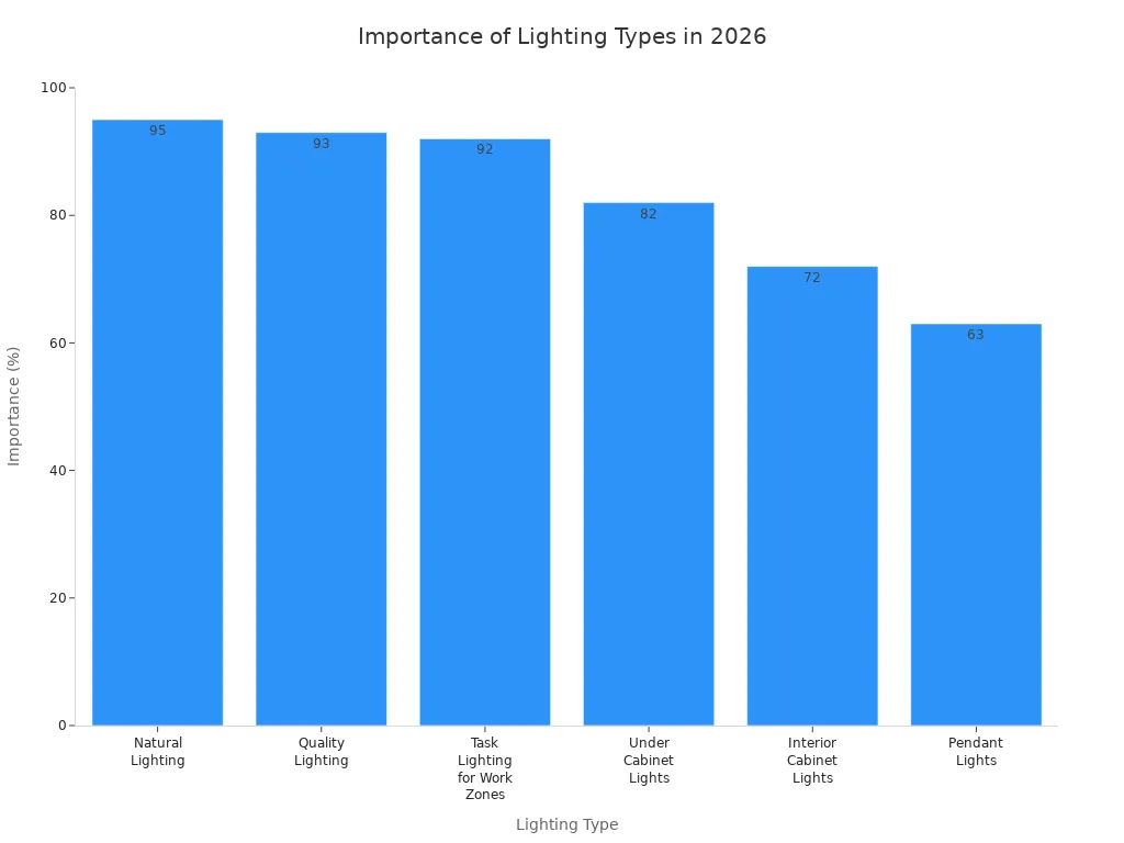 Bar chart comparing importance of lighting types in 2026