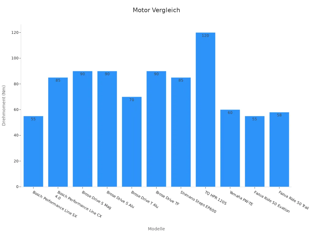 Balkendiagramm zeigt Drehmoment der E-Bike-Motoren