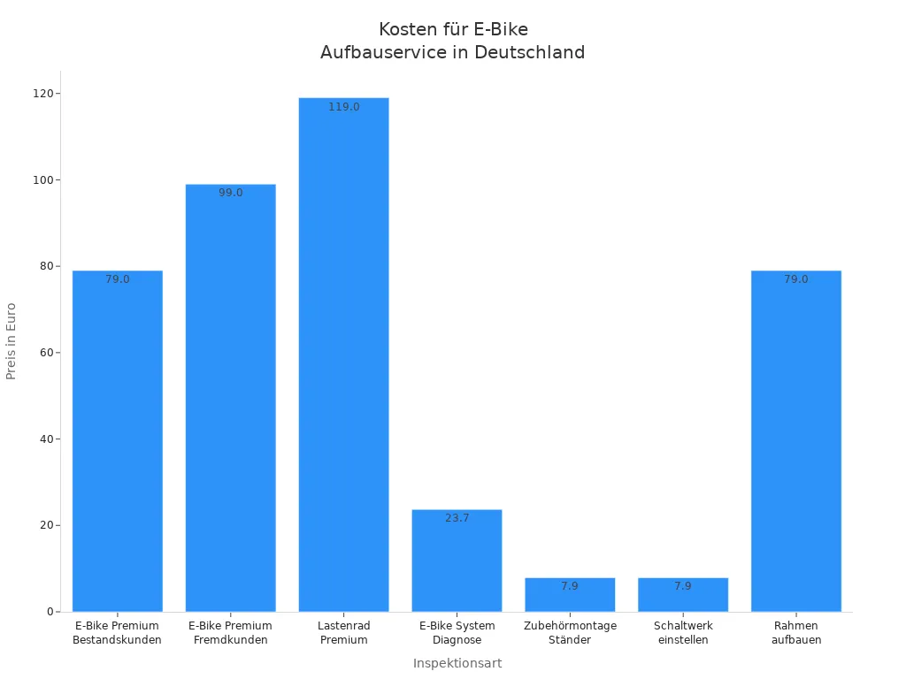 Balkendiagramm der Kosten für verschiedene E-Bike-Aufbauservices in Deutschland