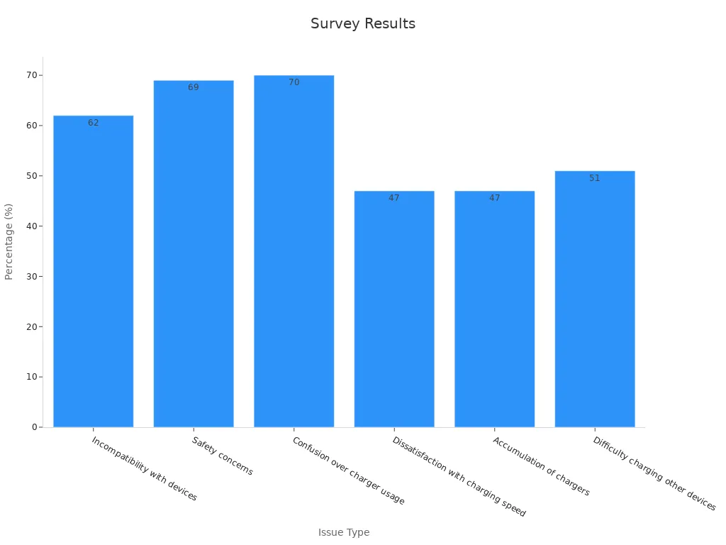 A bar chart showing consumer survey issue percentages for plug and adapter selection.