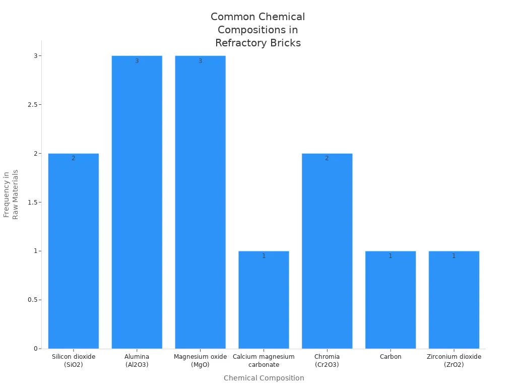Bar chart showing frequency of main chemical compositions in refractory brick raw materials