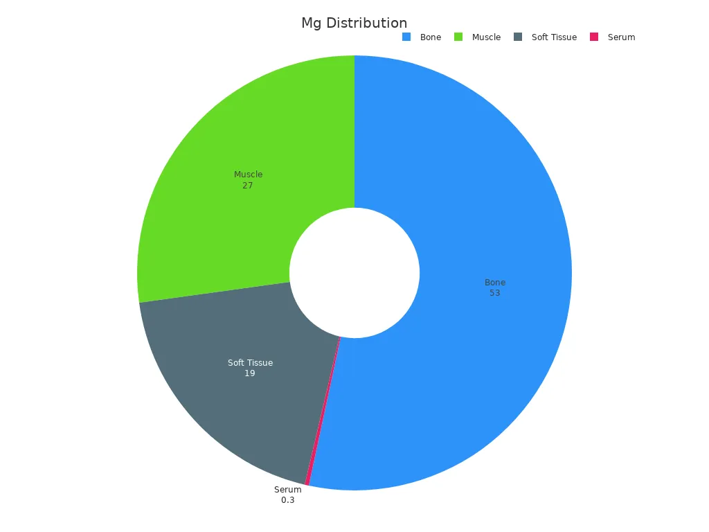 Pie chart showing magnesium distribution in tissues by percentage