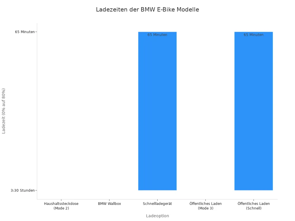 Balkendiagramm der Ladezeiten für verschiedene BMW E-Bike Ladeoptionen