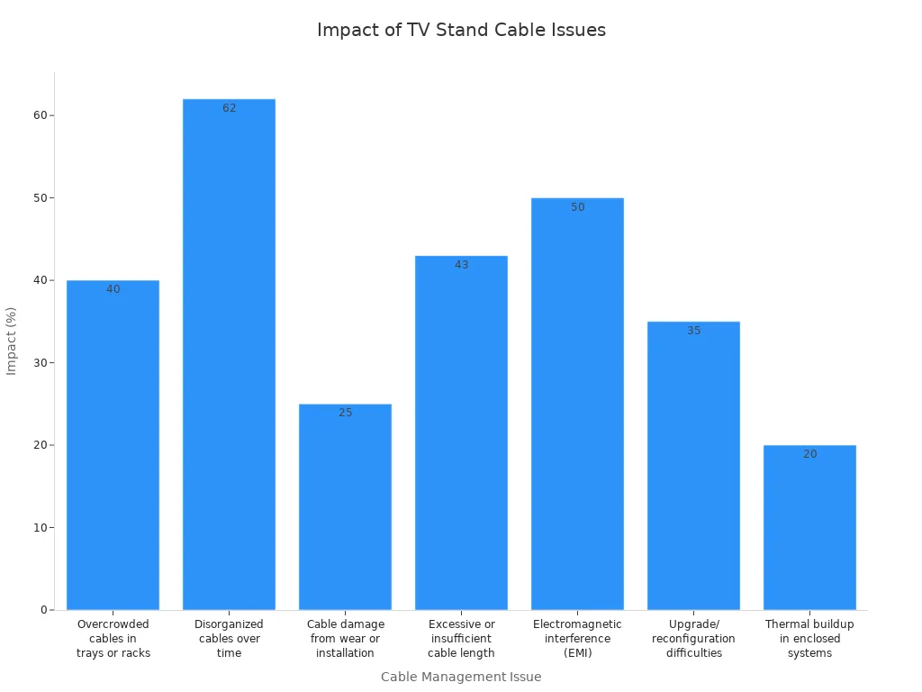 Bar chart comparing the impact percentages of common cable management issues for TV stands