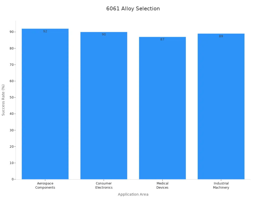 Bar chart comparing success rates for 6061 alloy selection across various application areas