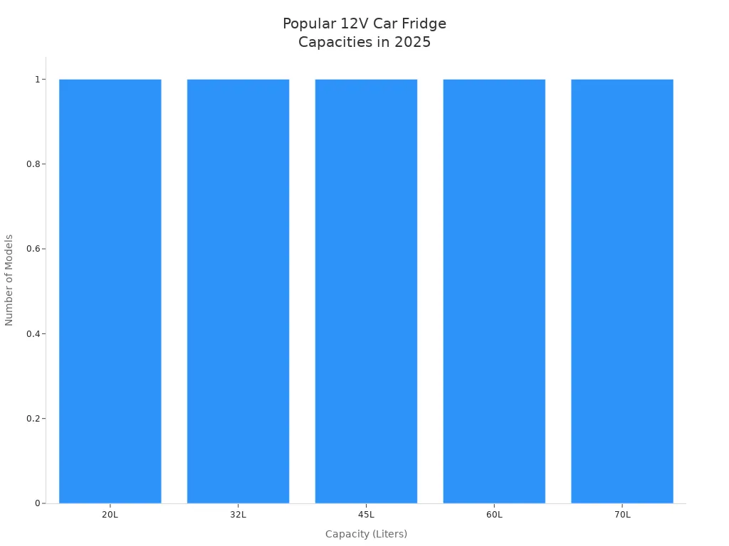 Bar chart showing popular 12V car fridge freezer capacities in 2025