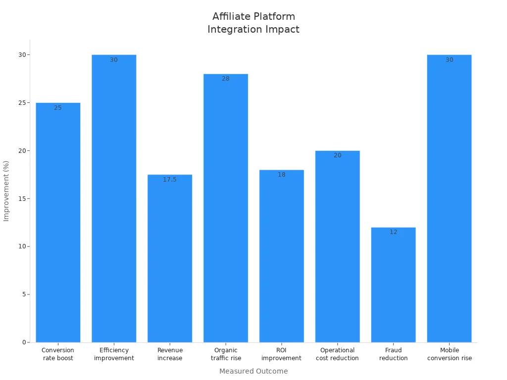Bar chart showing percentage improvements in affiliate marketing outcomes due to platform integration