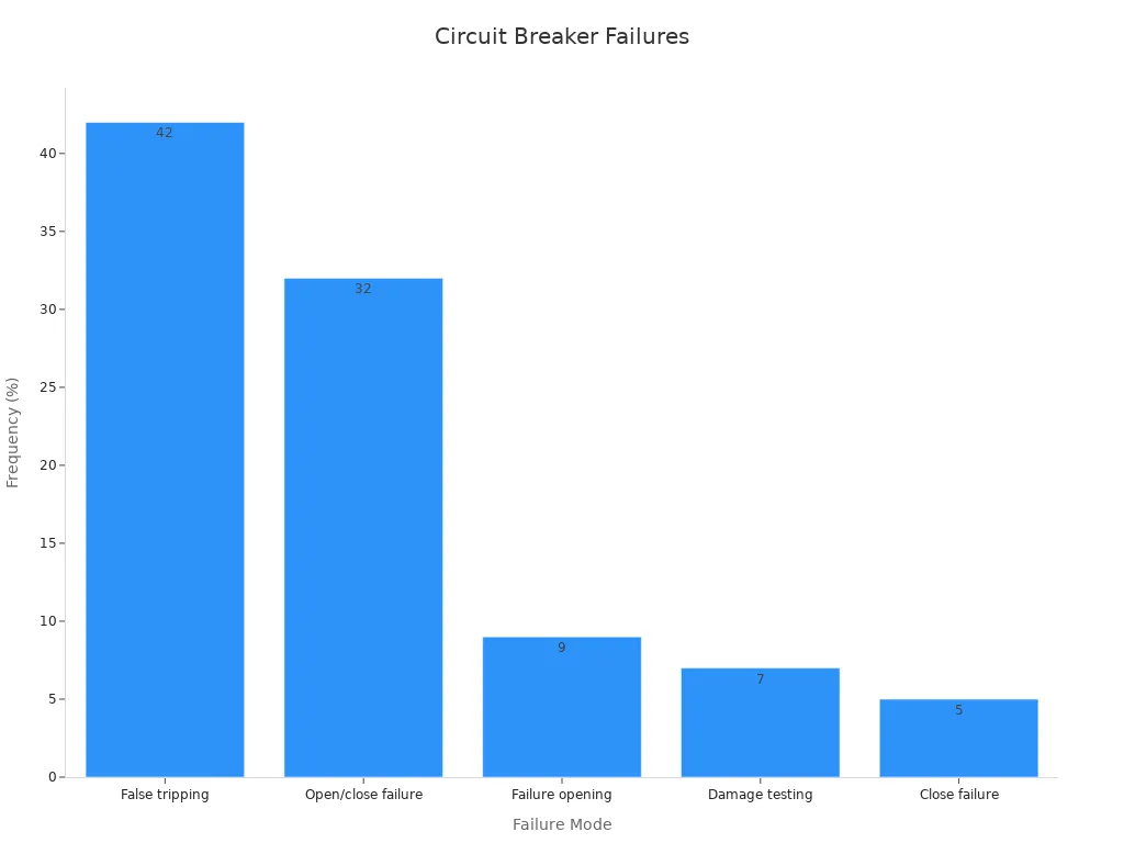 Bar chart showing failure modes and their frequencies for circuit breakers