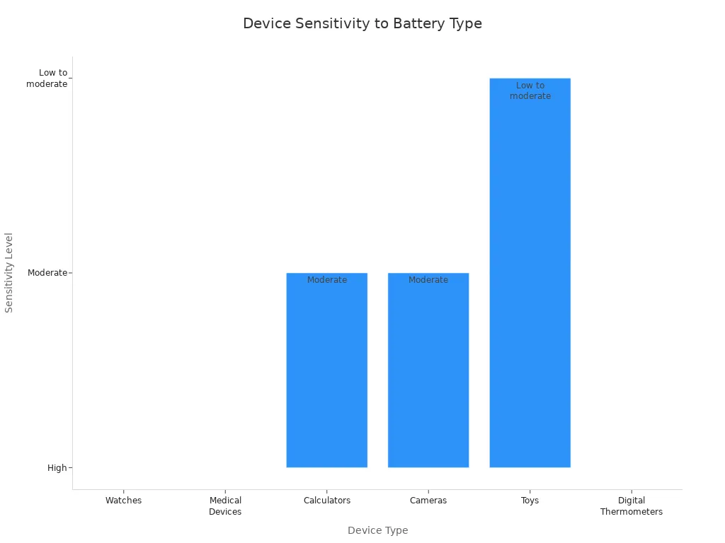 Bar chart showing sensitivity of various devices to battery type differences
