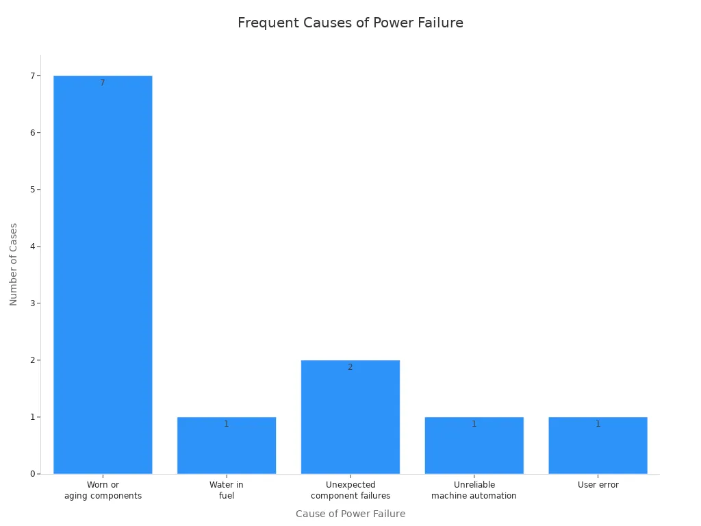 Bar chart showing most frequent causes of power failure in maritime and dockyard operations