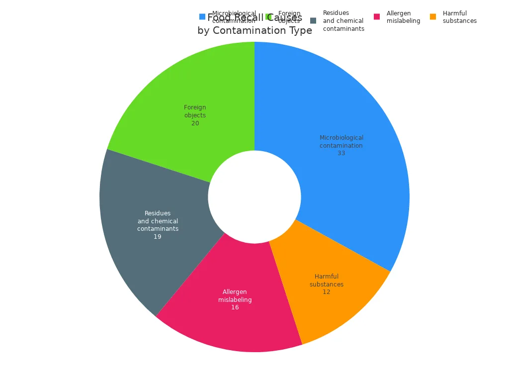 Pie chart showing food recall percentages by contamination type