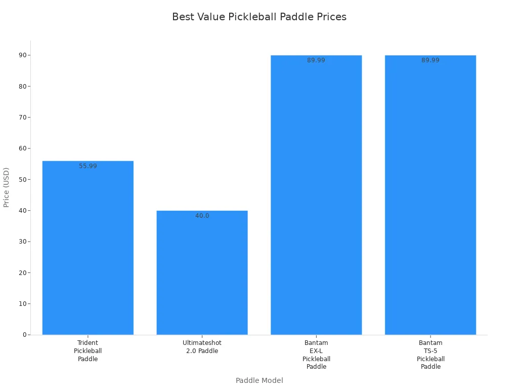Bar chart comparing prices of budget vibration damp pickleball paddles