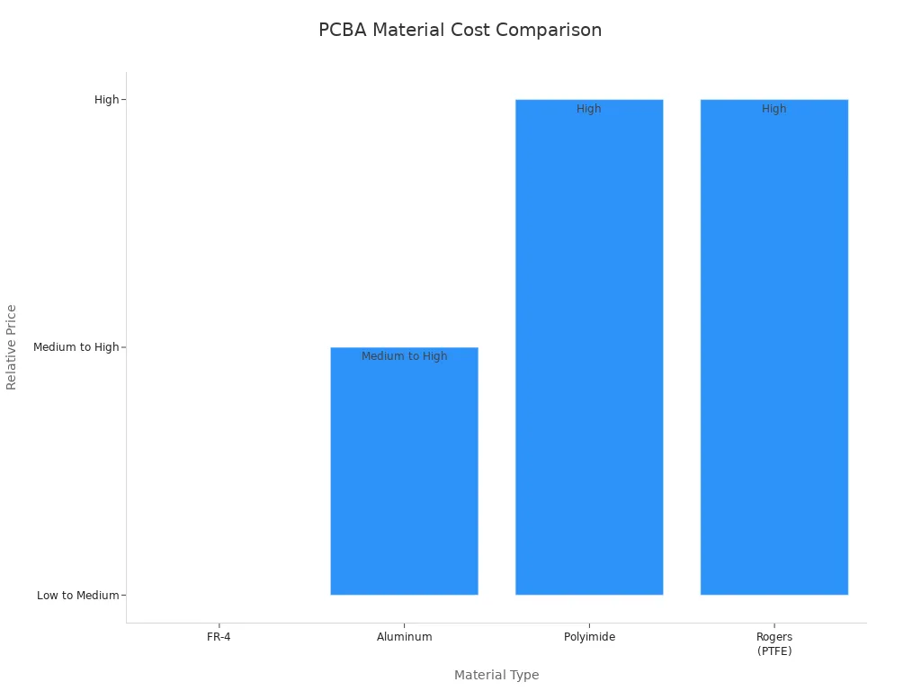Bar chart comparing relative costs of PCBA materials