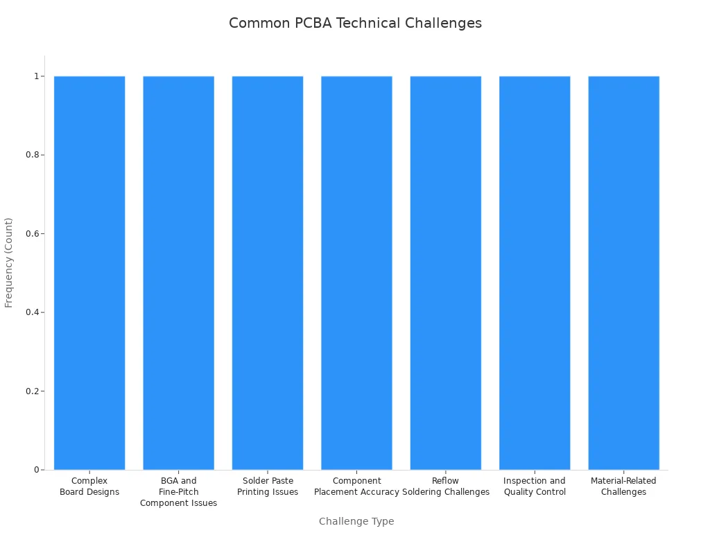 Bar chart showing common technical challenges in custom PCBA purchasing