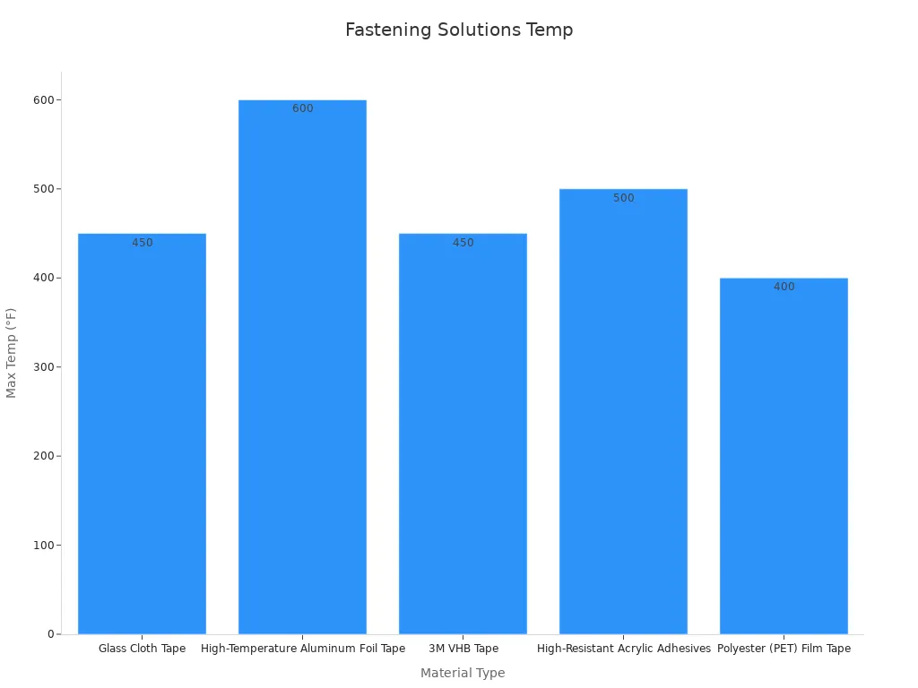 Bar chart comparing maximum operating temperatures of fastening materials