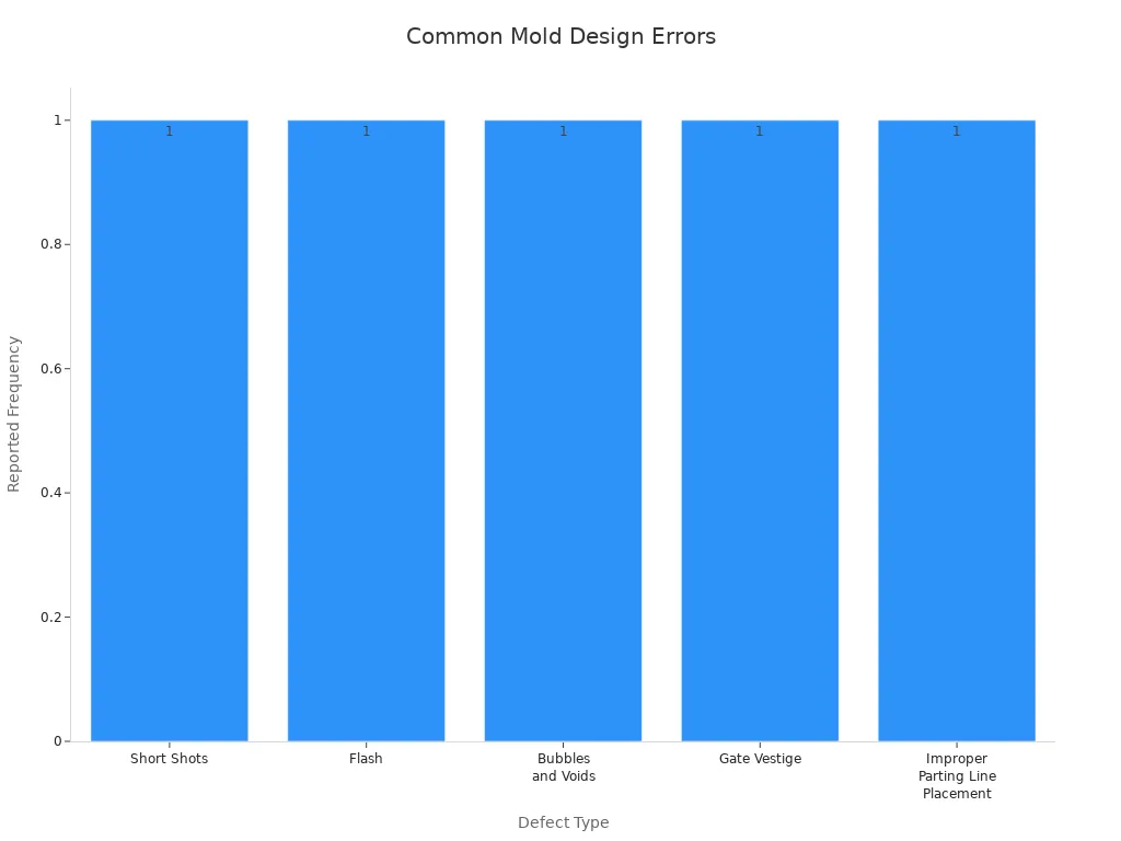 Bar chart comparing most frequent mold design errors in pressure forming case studies