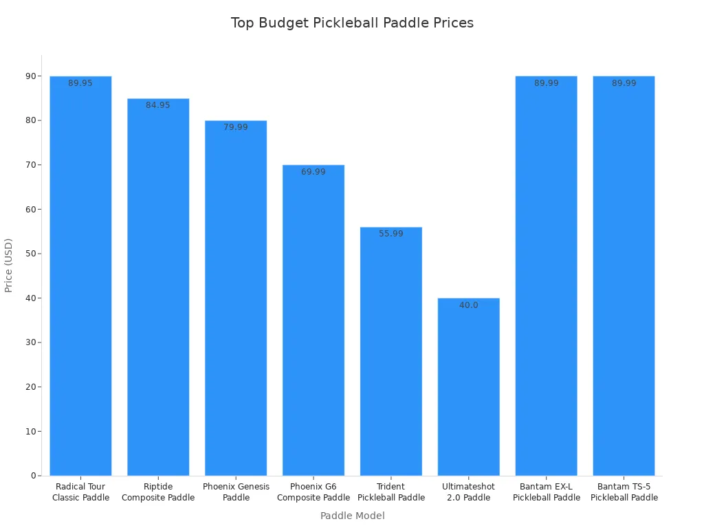 Bar chart comparing prices of top-rated budget pickleball paddles under $100