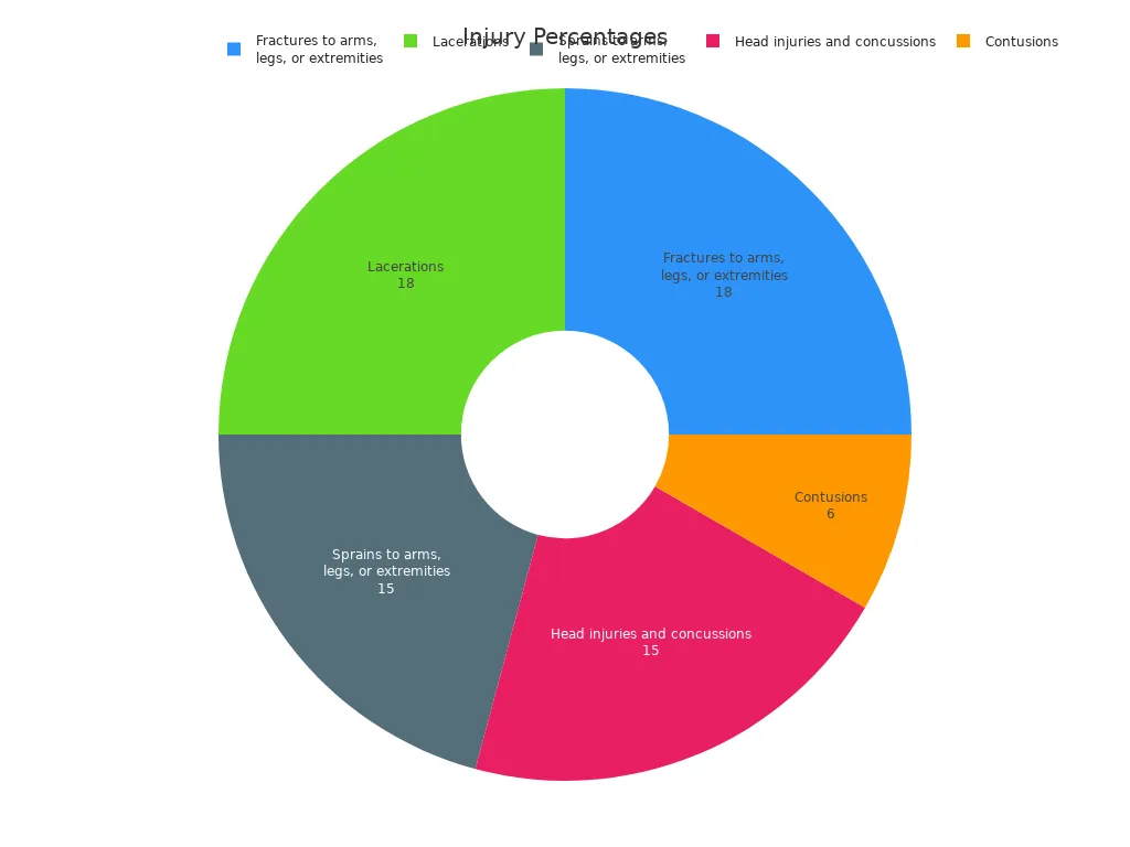 A pie chart showing injury percentages at Florida water parks