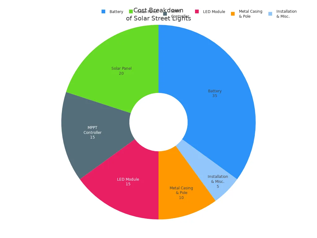 Pie chart showing cost share of components in solar street lights