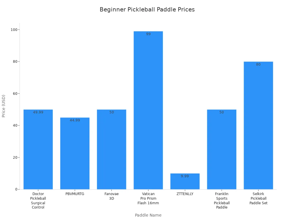 Bar chart comparing prices of top beginner pickleball paddles across brands