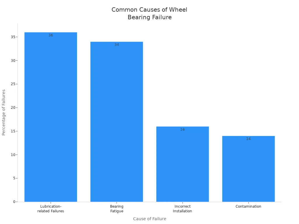 Bar chart showing main causes of wheel bearing failure by percentage