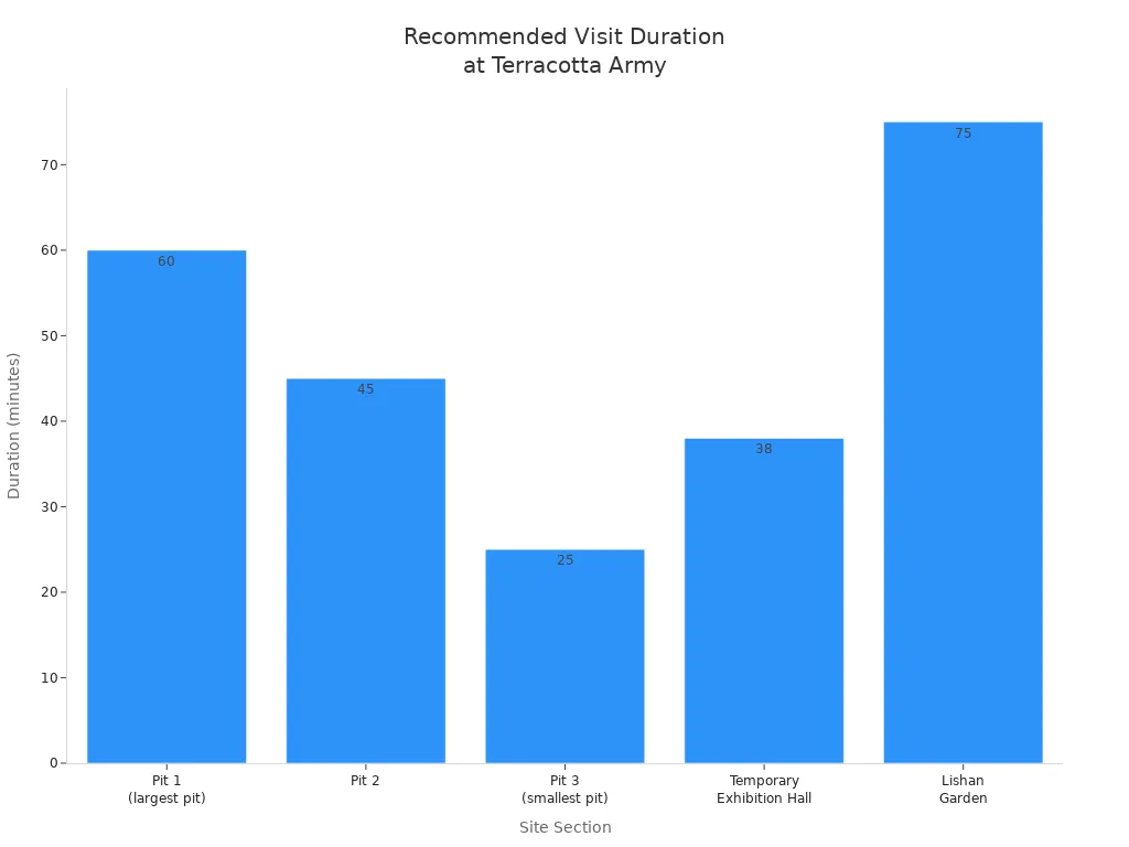 Bar chart showing recommended time to spend at each section of the Terracotta Army site