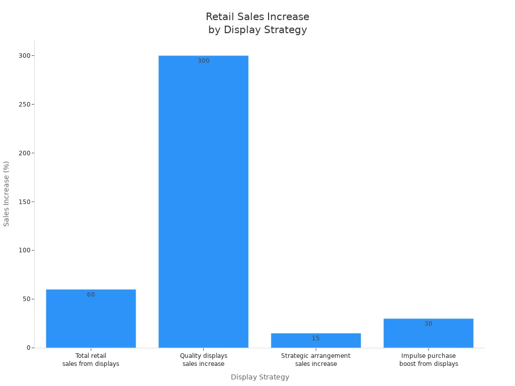 Bar chart comparing retail sales increases from different shelving and display strategies