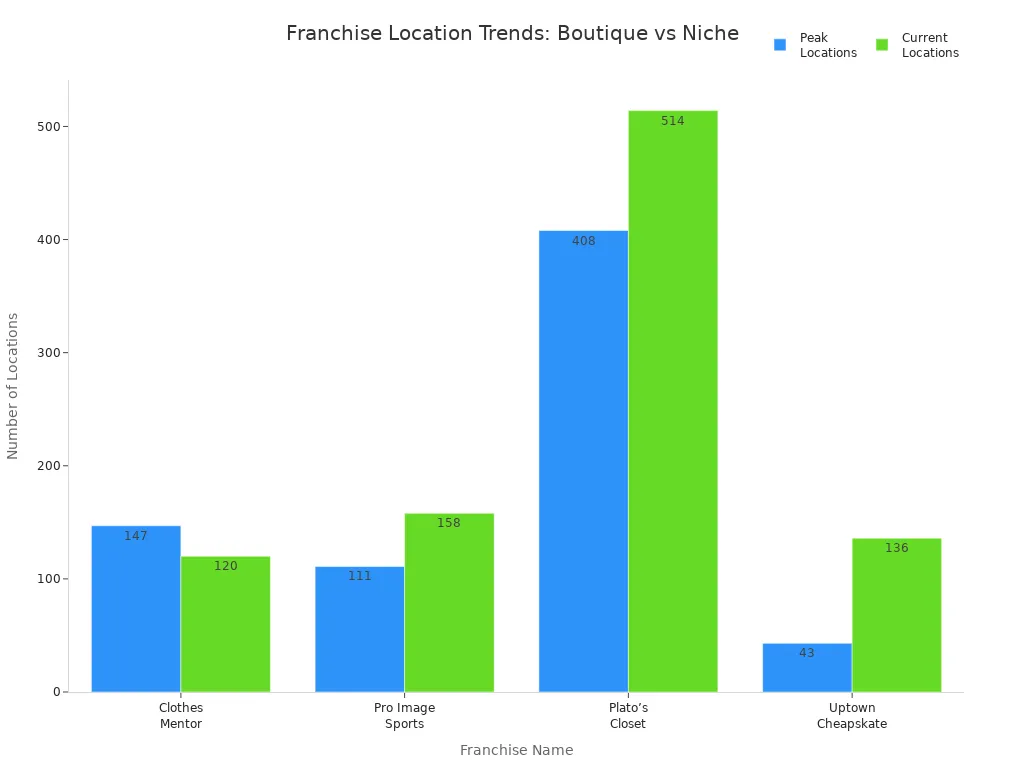 Bar chart comparing peak and current locations for boutique and niche women'
720