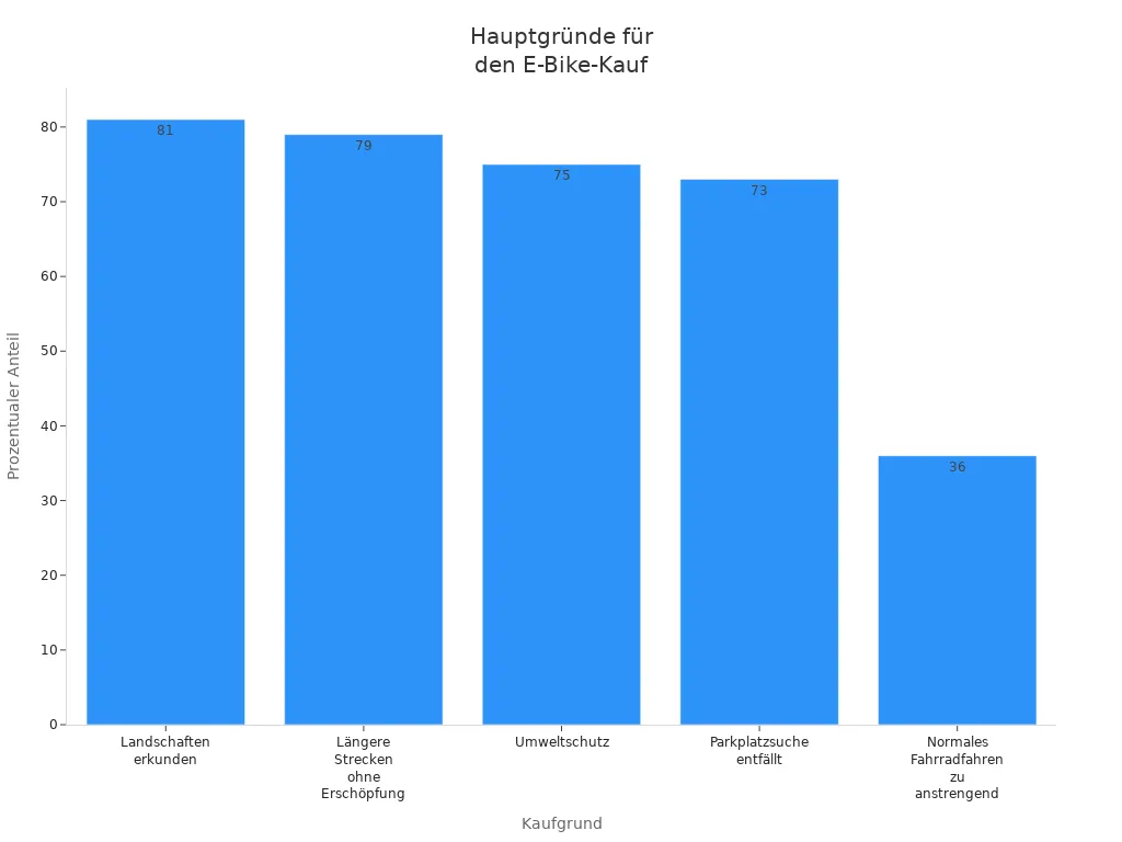Balkendiagramm der Hauptgründe für den Kauf eines E-Bikes laut Umfrage