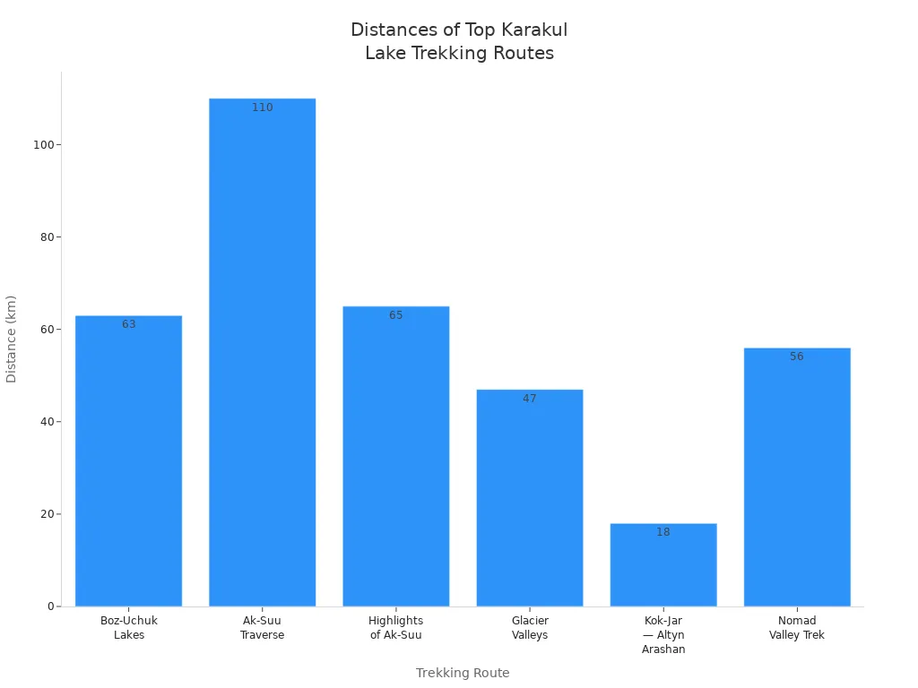 Bar chart comparing distances of top trekking routes around Karakul Lake