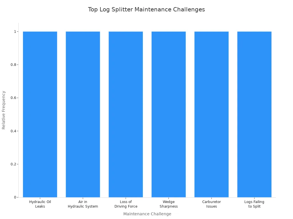 Bar chart showing the most frequently cited maintenance challenges for log splitters