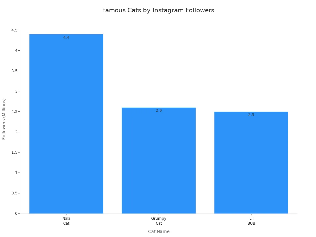 Bar chart comparing Instagram followers of Nala Cat, Grumpy Cat, and Lil BUB