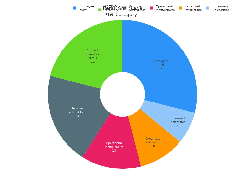 Pie chart showing percentage share of retail shrinkage categories