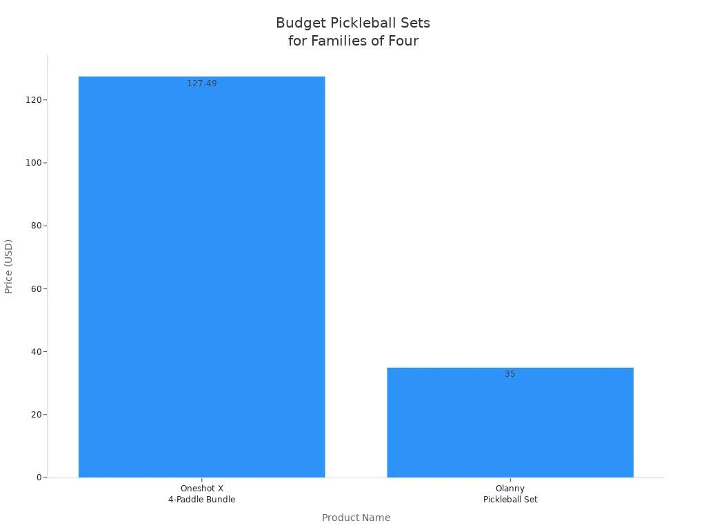 Bar chart comparing prices of leading budget pickleball racket sets for families of four