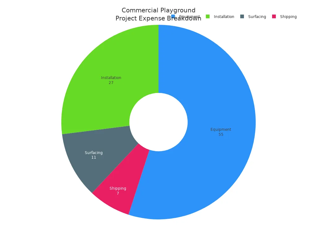 Pie chart showing expense breakdown for a commercial playground project