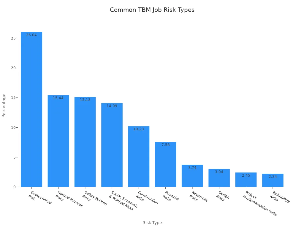 Bar chart showing the most common risk types in TBM machine jobs by percentage