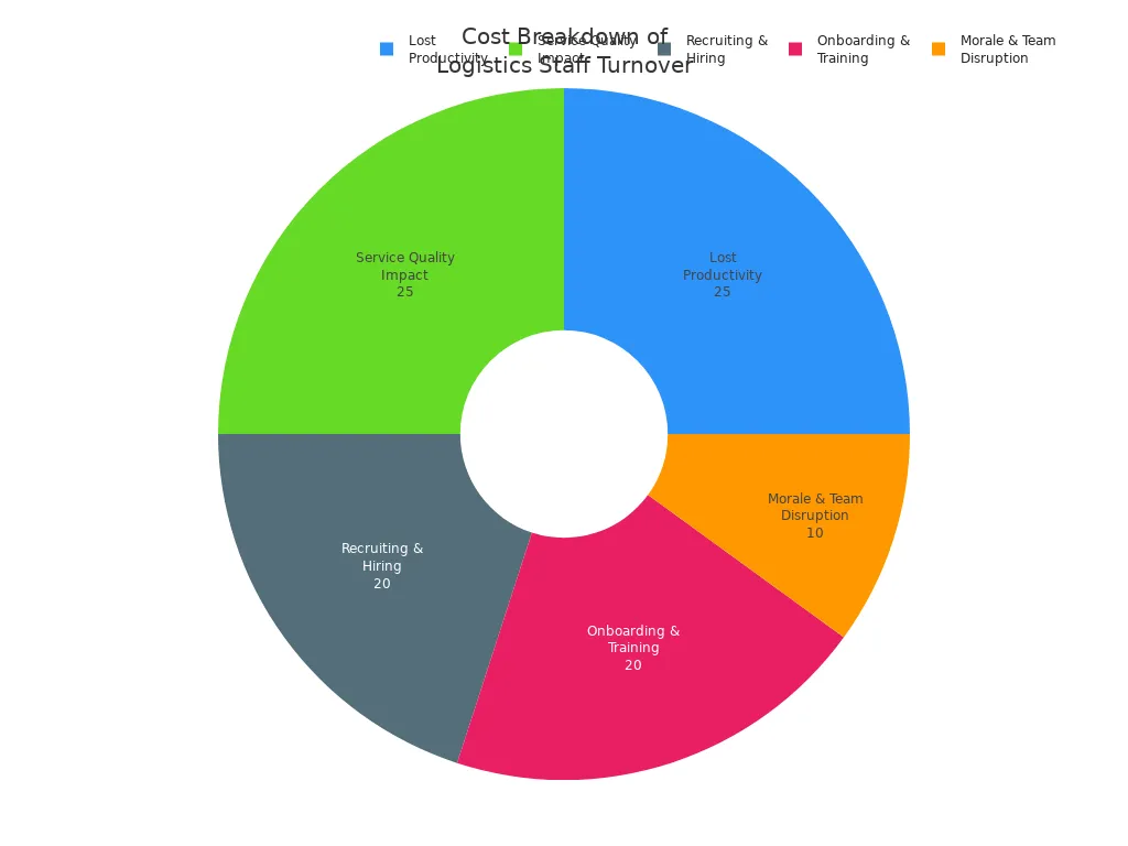 Pie chart showing the percentage breakdown of direct and indirect costs from high turnover among logistics sales staff