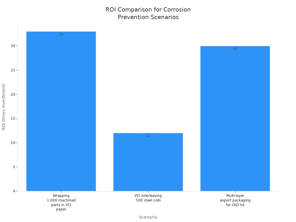 Bar chart comparing ROI for three corrosion prevention scenarios