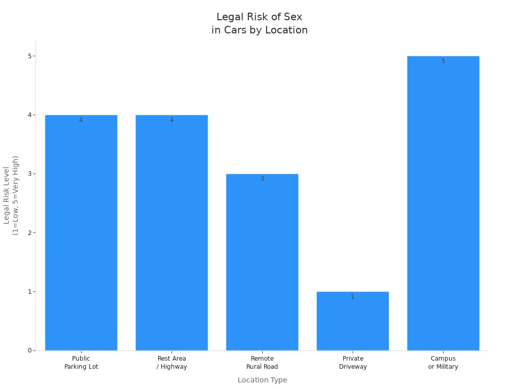 Bar chart comparing legal risk levels for sexual activity in cars across different location types