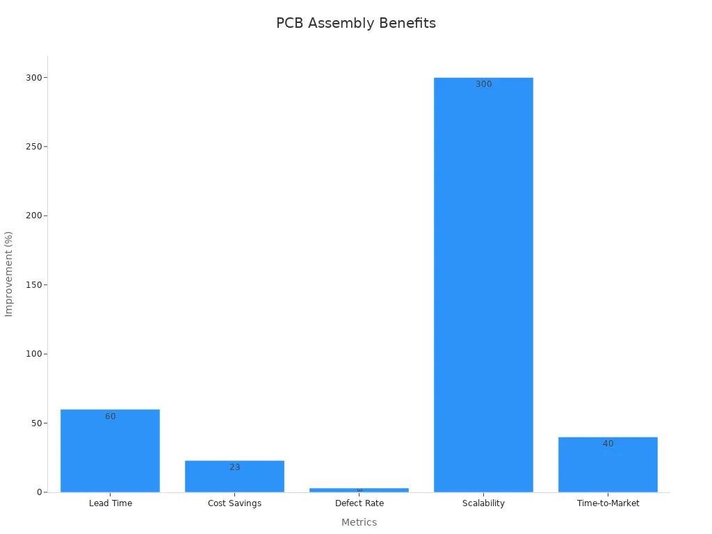 Diagramme à barres comparant les métriques d'efficacité des services d'assemblage de PCB
