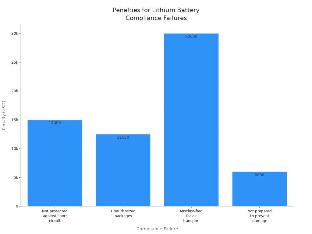 Bar chart showing penalties for common lithium battery shipping compliance failures